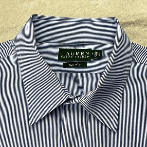 Lauren Ralph Lauren Dress Shirt‎ 18 34/35 Blue Pinstripe Long Sleeve Button Down - Picture 5 of 12